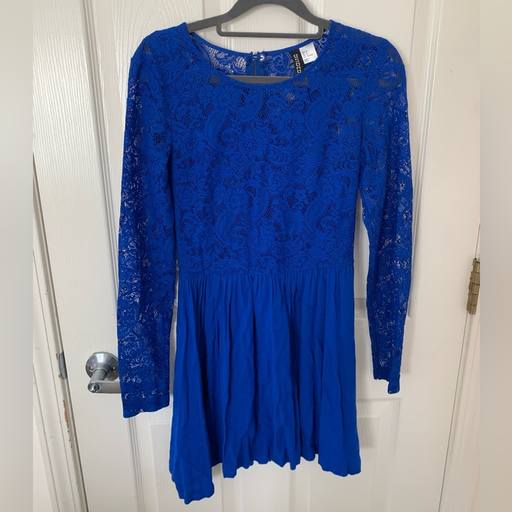 LAST CHANCE: H&M Long Sleeve Lace Cobalt Blue Dress